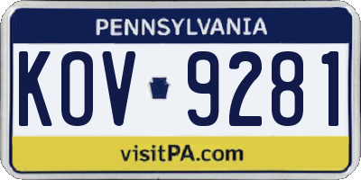 PA license plate KOV9281