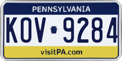 PA license plate KOV9284