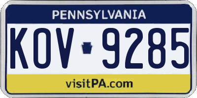 PA license plate KOV9285