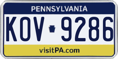 PA license plate KOV9286