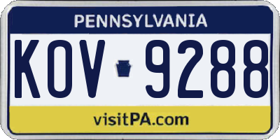 PA license plate KOV9288
