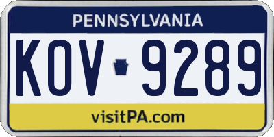 PA license plate KOV9289