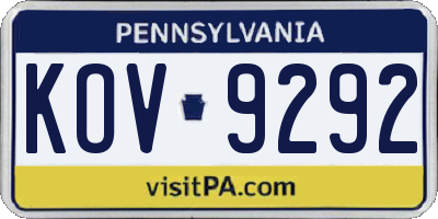 PA license plate KOV9292