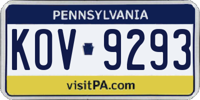 PA license plate KOV9293