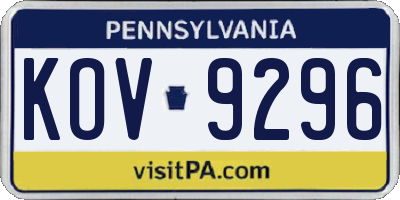 PA license plate KOV9296