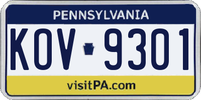 PA license plate KOV9301