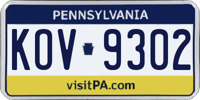 PA license plate KOV9302