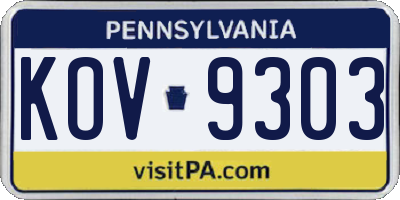 PA license plate KOV9303