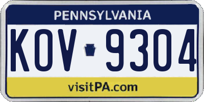 PA license plate KOV9304