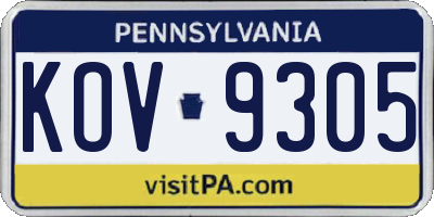PA license plate KOV9305