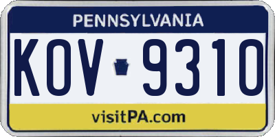 PA license plate KOV9310