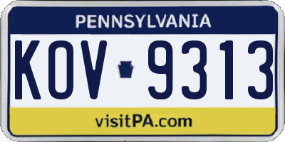 PA license plate KOV9313
