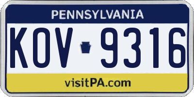 PA license plate KOV9316