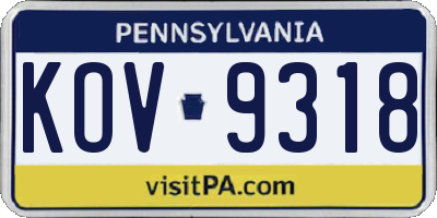 PA license plate KOV9318
