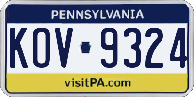 PA license plate KOV9324