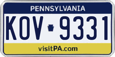 PA license plate KOV9331