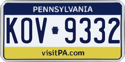 PA license plate KOV9332
