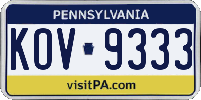 PA license plate KOV9333