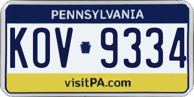 PA license plate KOV9334
