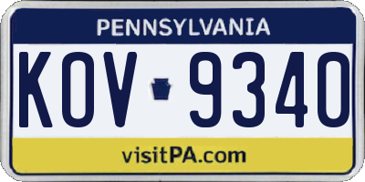 PA license plate KOV9340