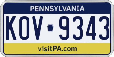 PA license plate KOV9343