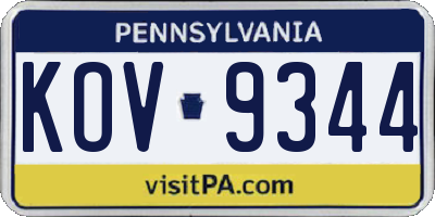 PA license plate KOV9344