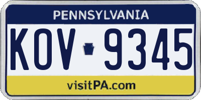 PA license plate KOV9345