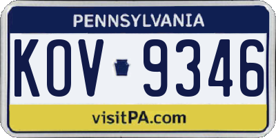 PA license plate KOV9346