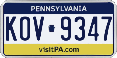 PA license plate KOV9347