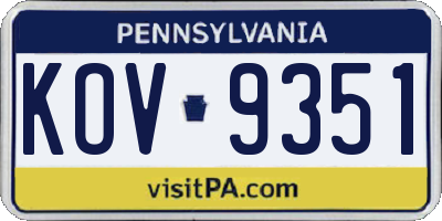 PA license plate KOV9351
