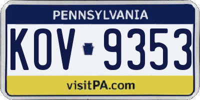 PA license plate KOV9353