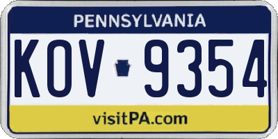 PA license plate KOV9354