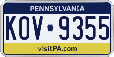 PA license plate KOV9355