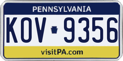 PA license plate KOV9356