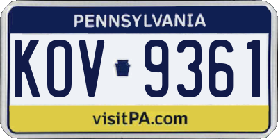 PA license plate KOV9361