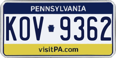 PA license plate KOV9362
