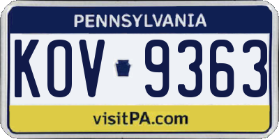 PA license plate KOV9363