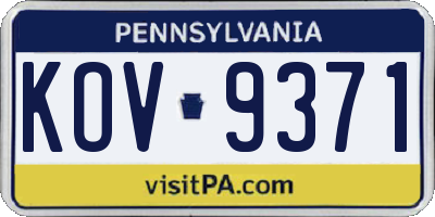 PA license plate KOV9371