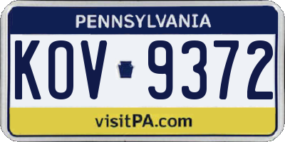 PA license plate KOV9372