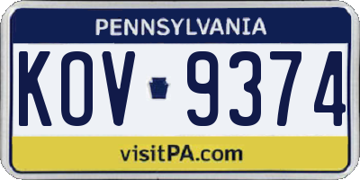 PA license plate KOV9374