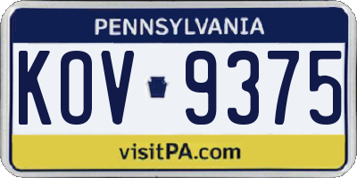 PA license plate KOV9375
