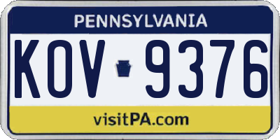 PA license plate KOV9376