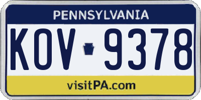 PA license plate KOV9378