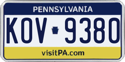 PA license plate KOV9380