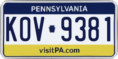 PA license plate KOV9381