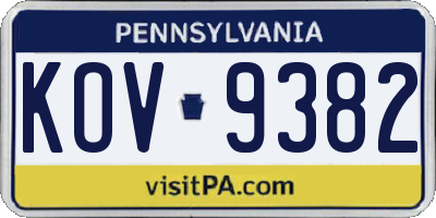 PA license plate KOV9382