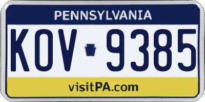 PA license plate KOV9385