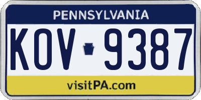 PA license plate KOV9387