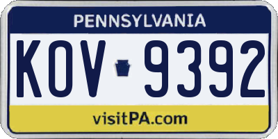 PA license plate KOV9392