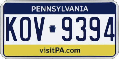 PA license plate KOV9394